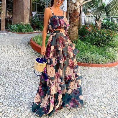 Conjunto Floral Max Saia e Cropped - Sua Boutique