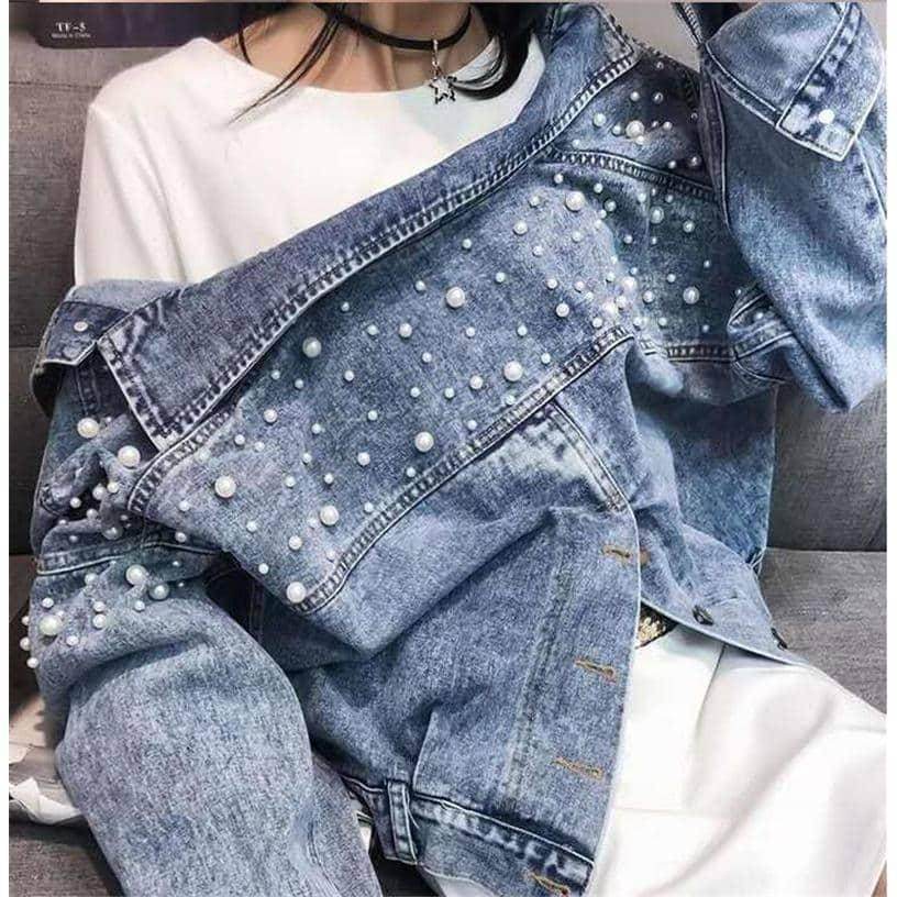 Jaqueta Jeans Pérolas - Sua Boutique