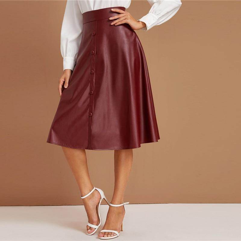 Saia Midi Borgonha - Couro Ecológico - Sua Boutique