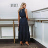 Vestido Longo Navy Poá - Sua Boutique