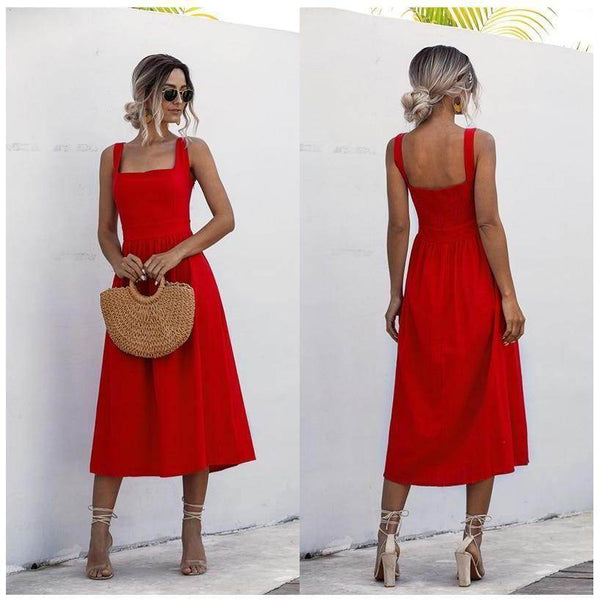 Vestido Midi Decote Reto - Sua Boutique