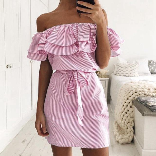 Vestido Ombro a Ombro Babado use o cupom PRIMEIRACOMPRA e garanta 12%OFF