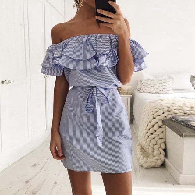 Vestido Ombro a Ombro Babado use o cupom PRIMEIRACOMPRA e garanta 12%OFF