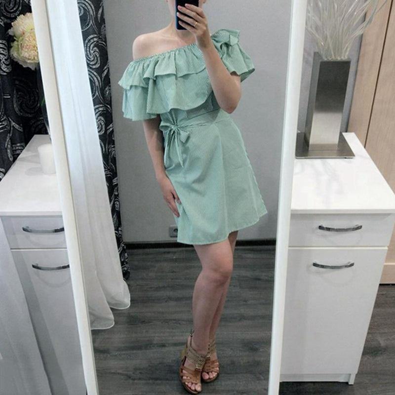 Vestido Ombro a Ombro Babado use o cupom PRIMEIRACOMPRA e garanta 12%OFF