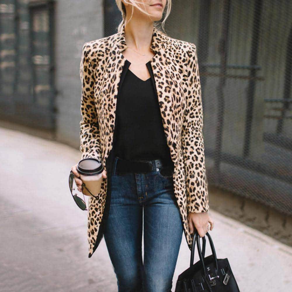 Blazer Long Animal Print Leopard - Sua Boutique