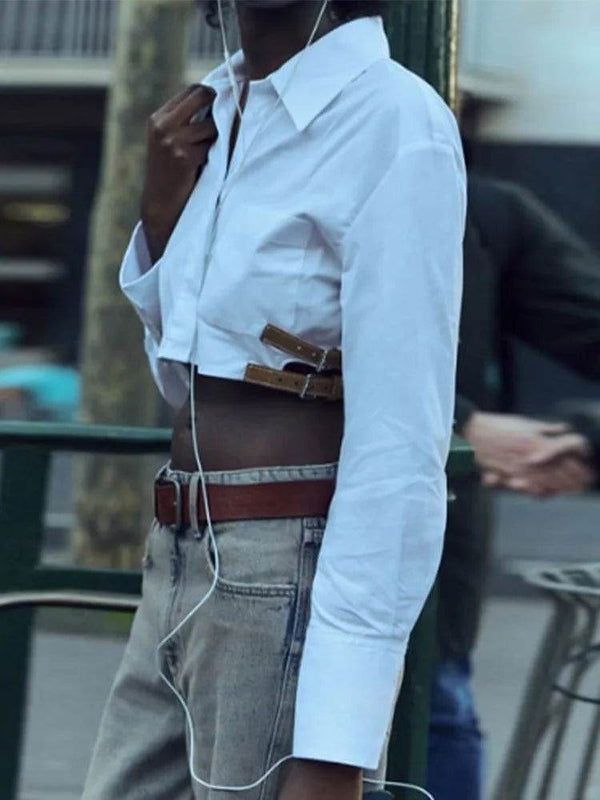 Camisa Cropped Cintos Laterais - Sua Boutique