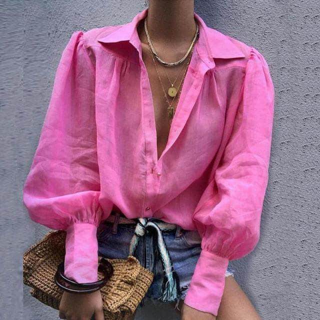 Camisa Feminina- Mangas Bufantes - Sua Boutique