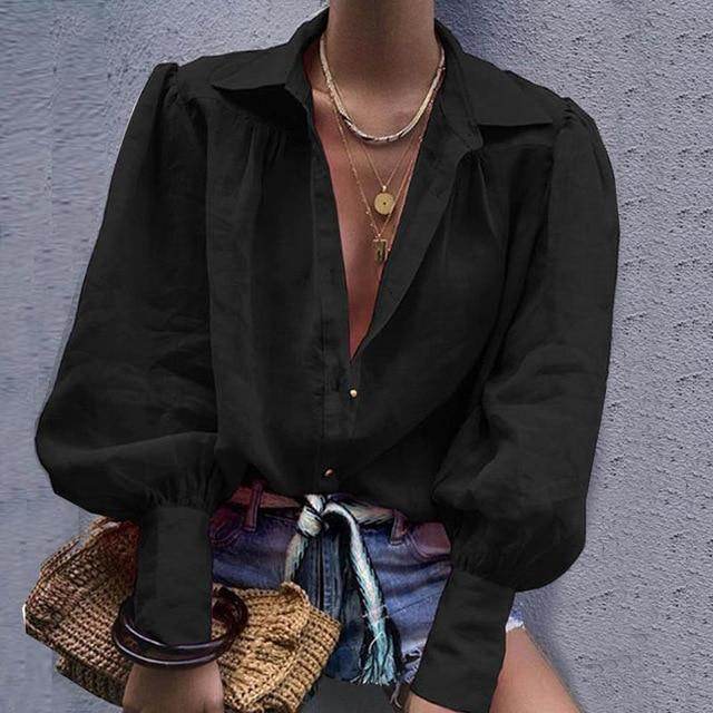 Camisa Feminina- Mangas Bufantes - Sua Boutique