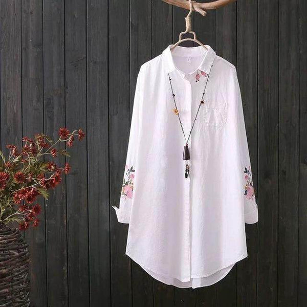 Camisa Long Flowers Bordada - Sua Boutique