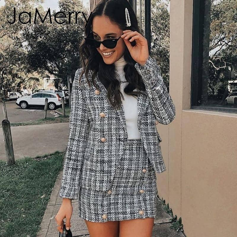 Conjunto Blazer e Saia Xadrez Elegante - Sua Boutique