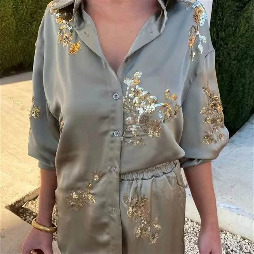 Conjunto Calça e Camisa detalhes Bordados - Sua Boutique