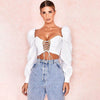 Cropped Decote Trançado com Mangas Bufantes - Sua Boutique