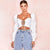 Cropped Decote Trançado com Mangas Bufantes - Sua Boutique