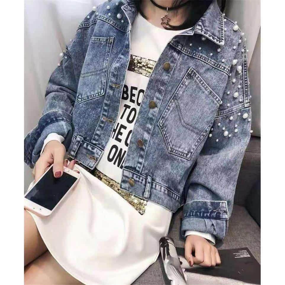 Jaqueta Jeans Pérolas - Sua Boutique