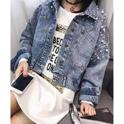 Jaqueta Jeans Pérolas - Sua Boutique