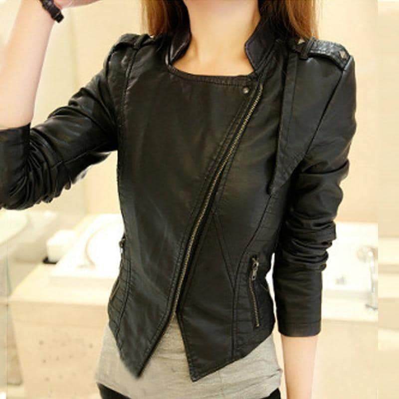 Jaqueta Ziper Diagonal Couro Ecológico - Sua Boutique