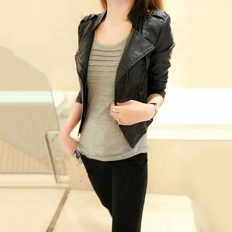 Jaqueta Ziper Diagonal Couro Ecológico - Sua Boutique