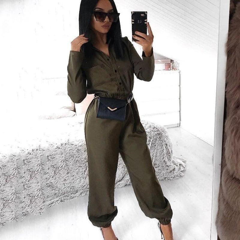 Macacão Feminino Jumpsuits Militar use o cupom PRIMEIRACOMPRA e garanta 12%OFF