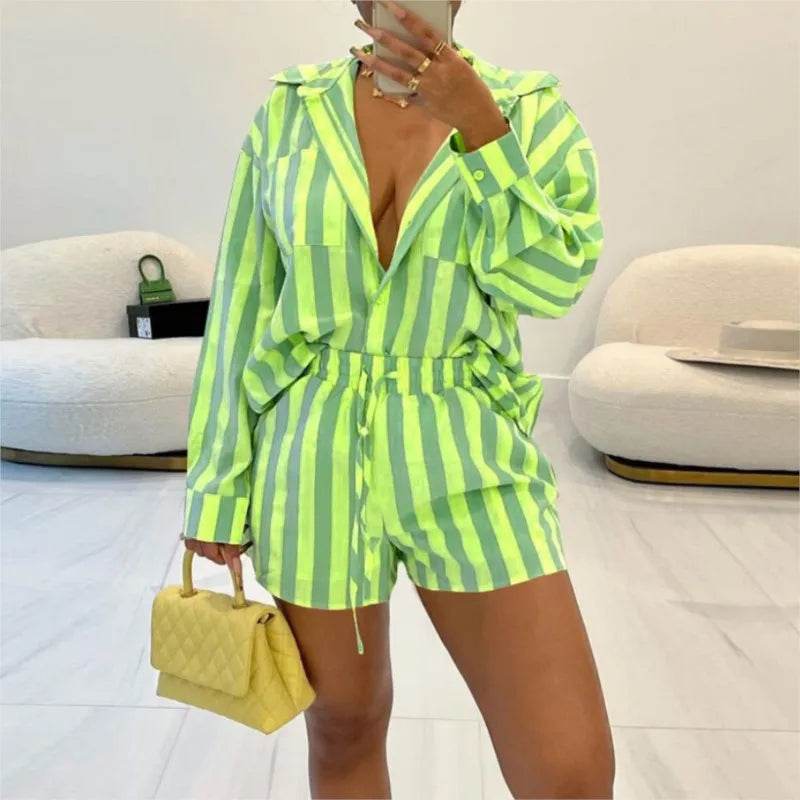 Conjunto Shorts e Camisa Color Listras - Sua Boutique