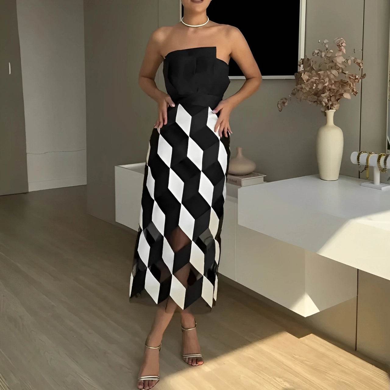 Vestido Midi Geométrico Elegance - Sua Boutique