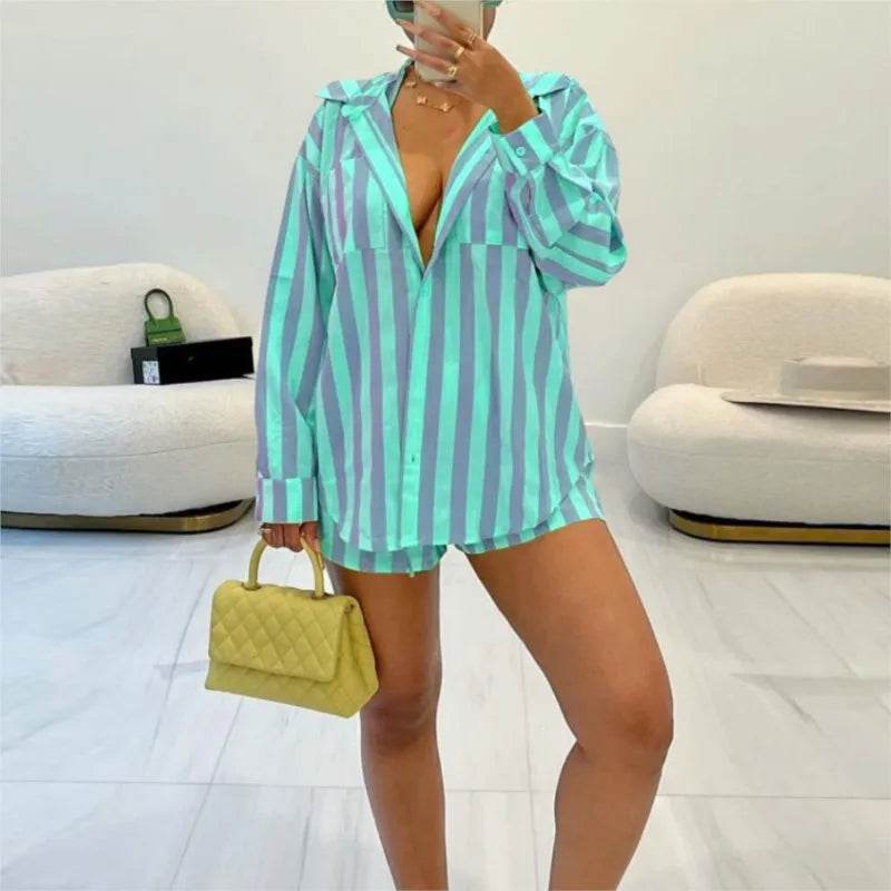 Conjunto Shorts e Camisa Color Listras - Sua Boutique