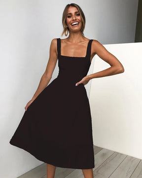 Vestido Midi Decote Reto