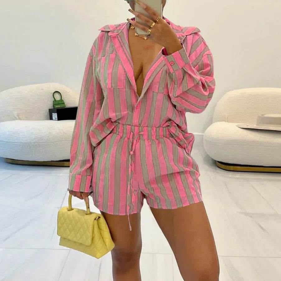 Conjunto Shorts e Camisa Color Listras - Sua Boutique