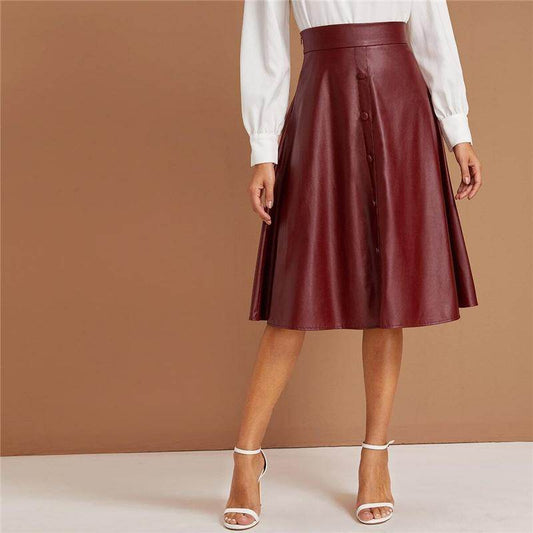 Saia Midi Borgonha - Couro Ecológico - Sua Boutique