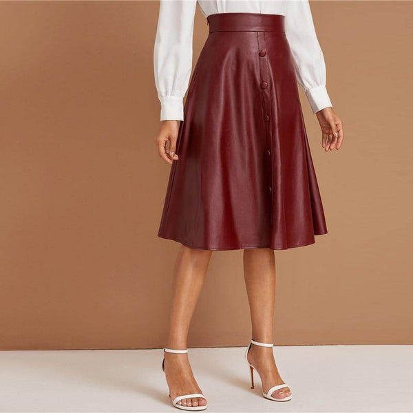 Saia Midi Borgonha - Couro Ecológico - Sua Boutique