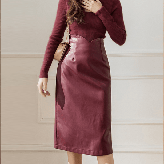 Saia Midi Lary Couro Sintético - Sua Boutique