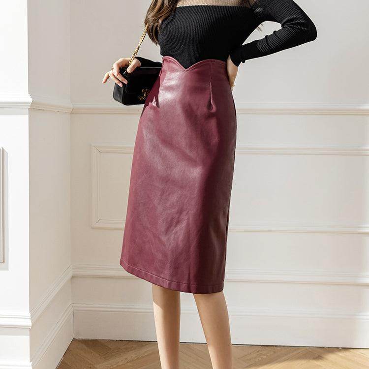 Saia Midi Lary Couro Sintético - Sua Boutique