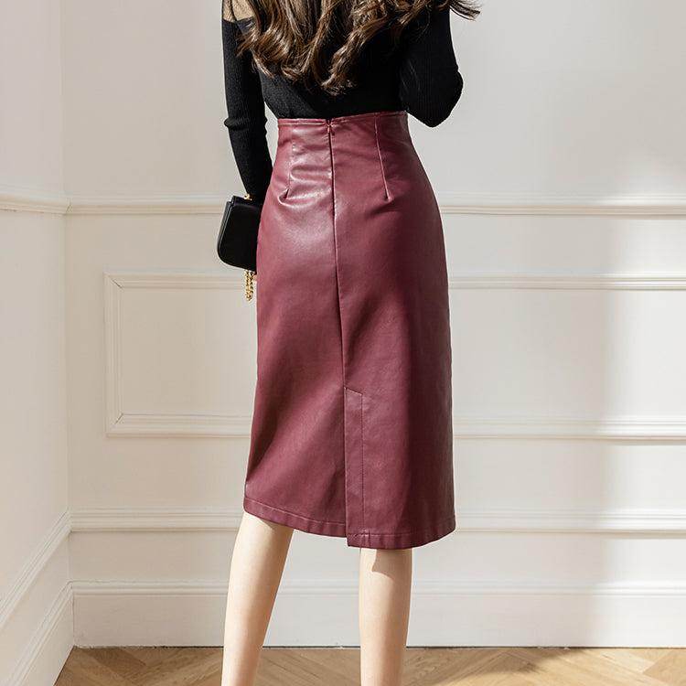 Saia Midi Lary Couro Sintético - Sua Boutique