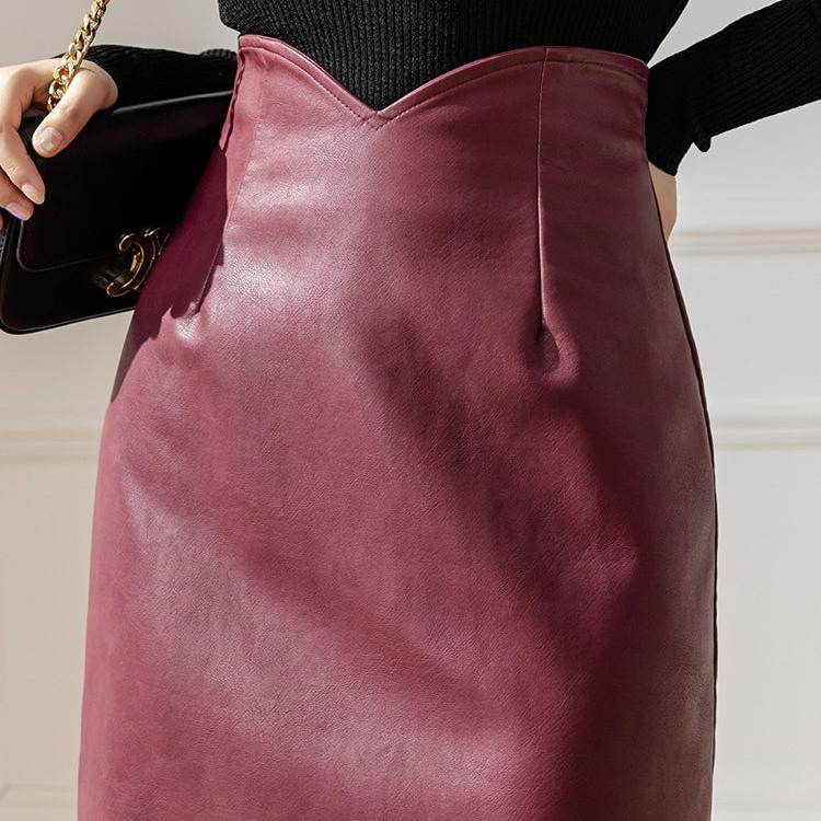 Saia Midi Lary Couro Sintético - Sua Boutique