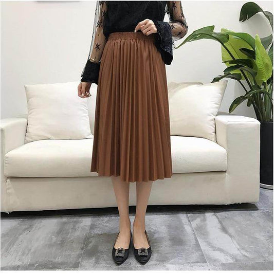 Saia Midi Plissada - Couro Ecológico - Sua Boutique