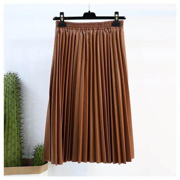 Saia Midi Plissada - Couro Ecológico - Sua Boutique
