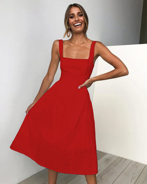 Vestido Midi Decote Reto