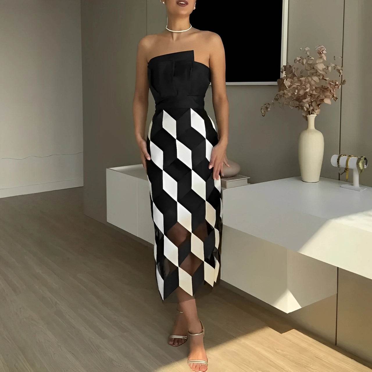 Vestido Midi Geométrico Elegance - Sua Boutique