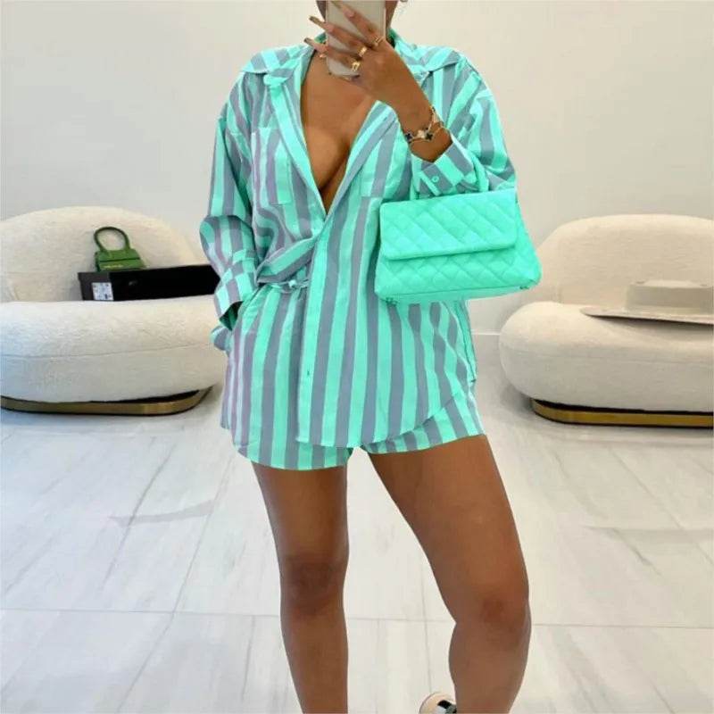 Conjunto Shorts e Camisa Color Listras - Sua Boutique