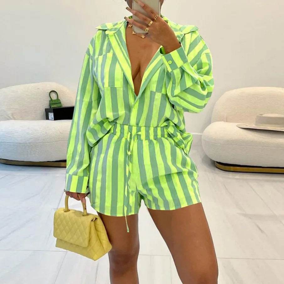 Conjunto Shorts e Camisa Color Listras - Sua Boutique