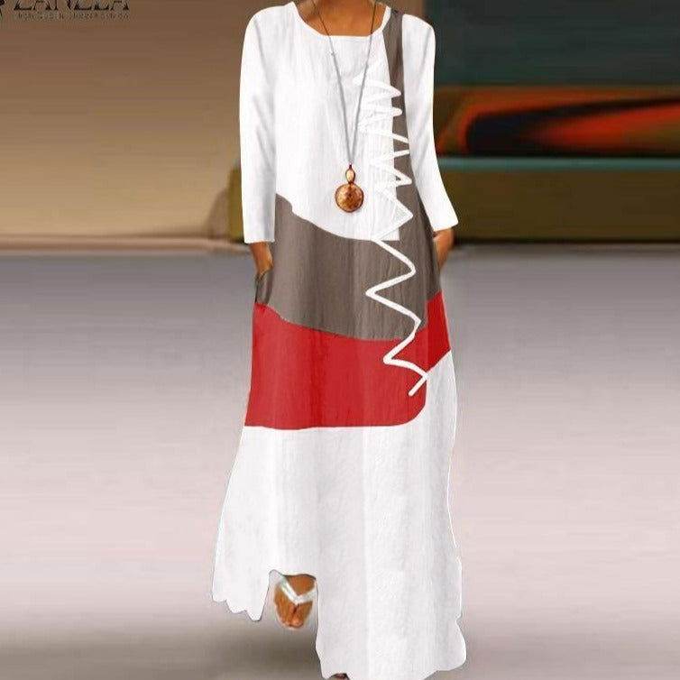 Vestido Longo Étnico Manga Longa - Sua Boutique