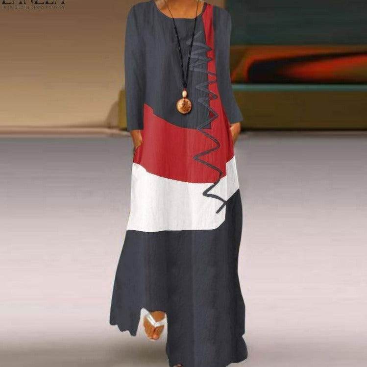 Vestido Longo Étnico Manga Longa - Sua Boutique