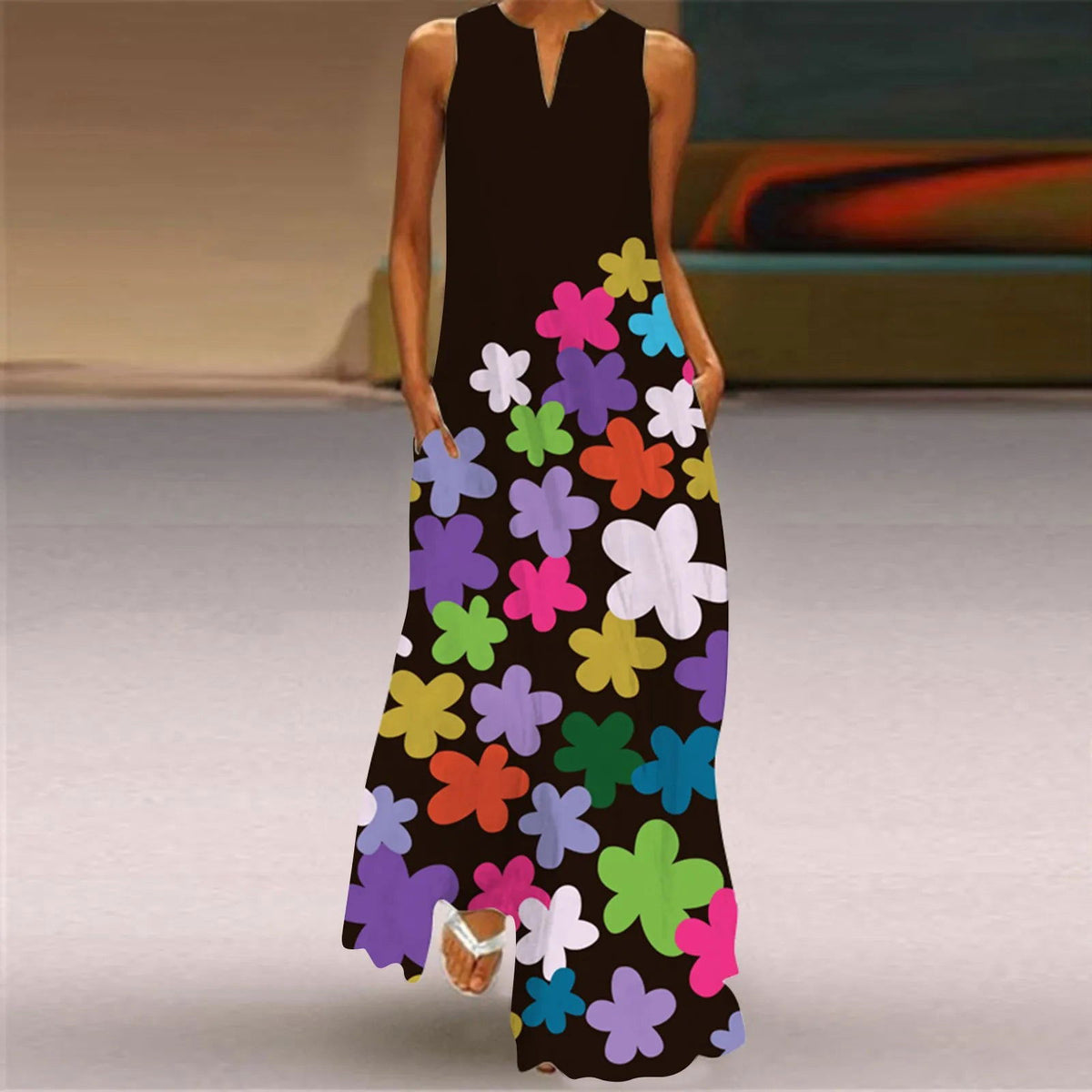Vestido Longo Flowers use o cupom PRIMEIRACOMPRA e garanta 12%OFF