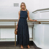Vestido Longo Navy Poá use o cupom PRIMEIRACOMPRA e garanta 12%OFF