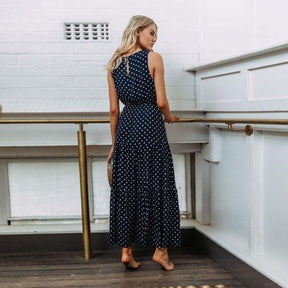 Vestido Longo Navy Poá use o cupom PRIMEIRACOMPRA e garanta 12%OFF