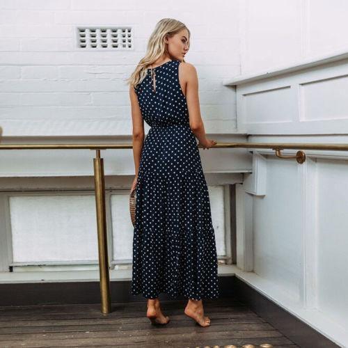Vestido Longo Navy Poá use o cupom PRIMEIRACOMPRA e garanta 12%OFF