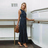 Vestido Longo Navy Poá - Sua Boutique