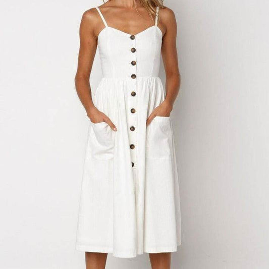 Vestido Midi Alça e Botões - Sua Boutique