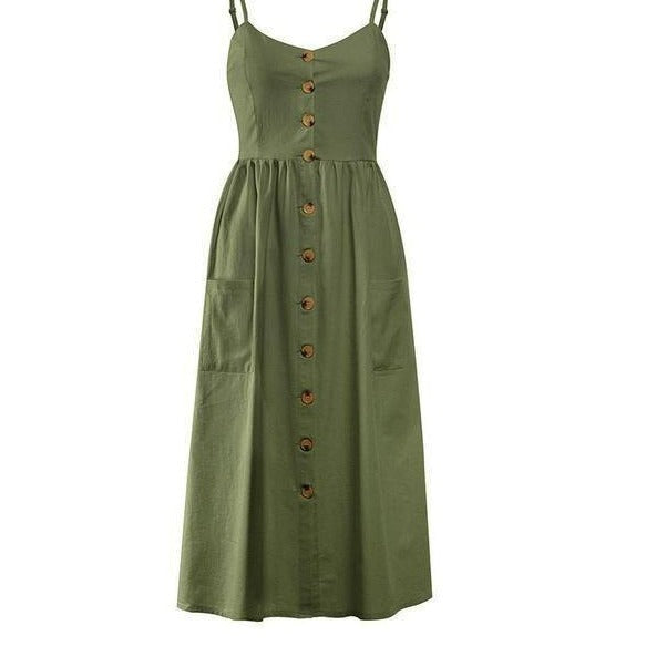 Vestido Midi Alça e Botões use o cupom PRIMEIRACOMPRA e garanta 12%OFF