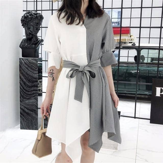 Vestido Midi Bicolor Listrado use o cupom PRIMEIRACOMPRA e garanta 12%OFF