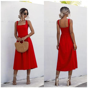 Vestido Midi Decote Reto use o cupom PRIMEIRACOMPRA e garanta 12%OFF